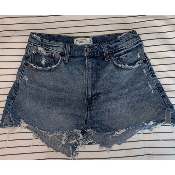 Abercrombie & Fitch The Mom Short High Rise Blue Denim Women's Size 28 / 6 - Picture 1 of 4